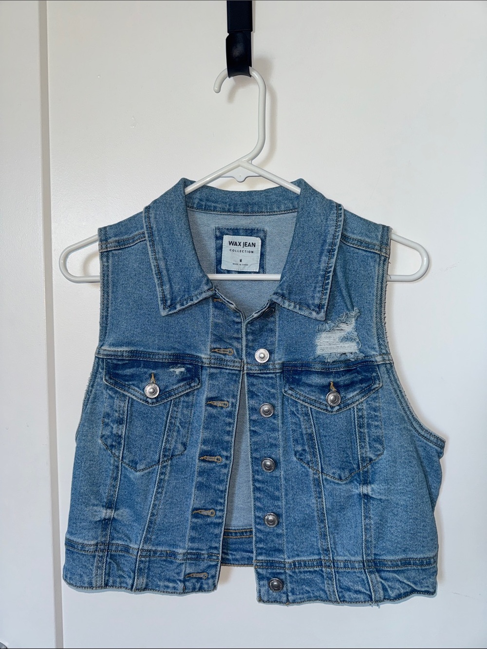 Wax Jean Distressed Light Blue Denim Vest